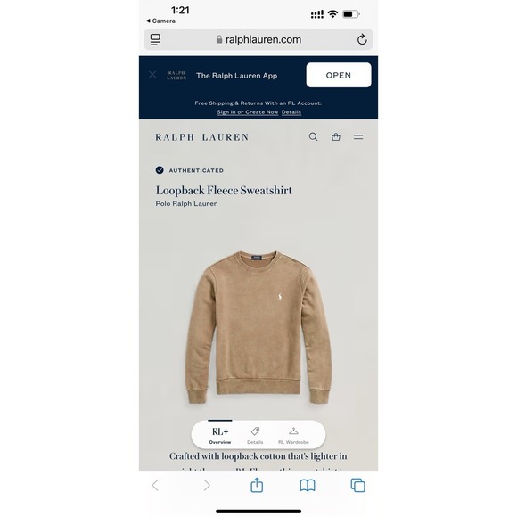 polo ralph lauren sweatshirt crewneck Loop back Fleece Men Size XL TG - Picture 13 of 13